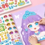 1 set Cartoon princess style jigsaw puzzle stickers, reusable, girl smiling face stickers, (New)