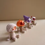 4 Halloween Mini Figurines Set, Spooky Resin Decor with Pumpkins Ghosts Skulls for (New)