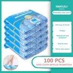 1Pack 100  Portable Waterproof Boot Covers Plastic Non slip Wear Disposable Shoe Covers Overshoes (New)