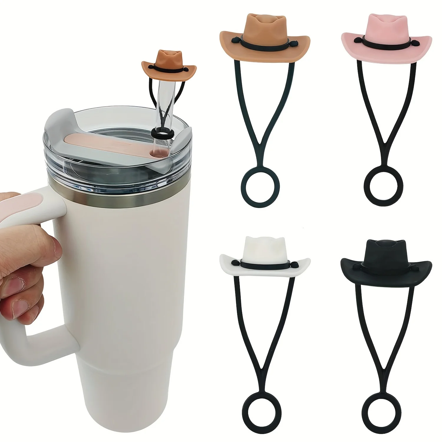 Sc86a5da9957d4632a1ec5938ea604bd8n Silicone Cowboy Hat Straw Covers Caps Compatible With Stanleys Cup 30 40 Oz (New) - Image 1
