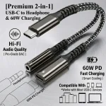 USB C to 3.5mm Headphone and Charger Adapter 2 in 1 USB C (New)