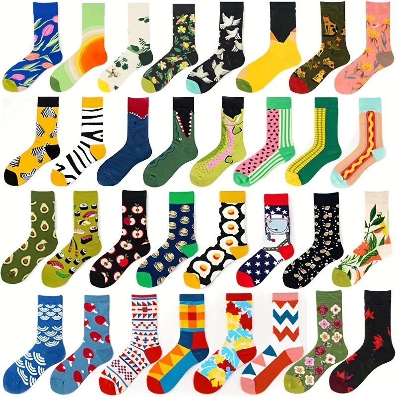 Sc8a80592485941a8b5ed1909fbe9dc37O 1 pair of unisex colored printed mid tube socks with trendy and personalized (New) - Image 1