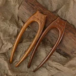 Chinese Cat Pattern Hair Sticks Wooden U Shaped Hair Forks for Women Girls (New)