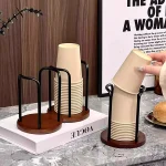 Wooden Disposable Cup Dispenser with Long Stick Tea Water Cup Storage Holder Rack (New)