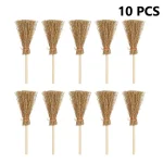 10 Mini Broom Rope Straw Brooms Halloween Christmas Party Costume Witch Broom Dollhouse (New)