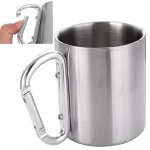 Tumbler 300ml Stainless Steel Travel Water Tea Coffee Mug Self Lock Carabiner Handle (New)
