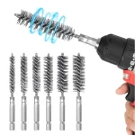 6  Stainless Steel Pipe Cleaning Brush Set Wire Tube Machinery Cleaning Brush (New)