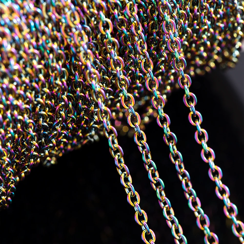 Scda5b9bb0a7c49b4b31cb6e7c7934944O 2 Meters Color Stainless Steel Flat Cross O shaped Basic Chain DIY Item Chain (New) - Image 1