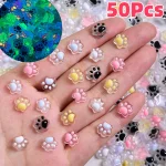 50 3D Luminous Cats Paw Nail Charms Cute Resin Cat Paws Y2K Nail (New)