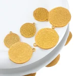 2 Round Features Embossed Small Pattern Stainless Steel Pendant For DIY Necklace Bracelet (New)