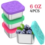 4 2 6oz Snack Container Stainless Steel Salad Box with Silicone Lids Leakproof Portable (New)