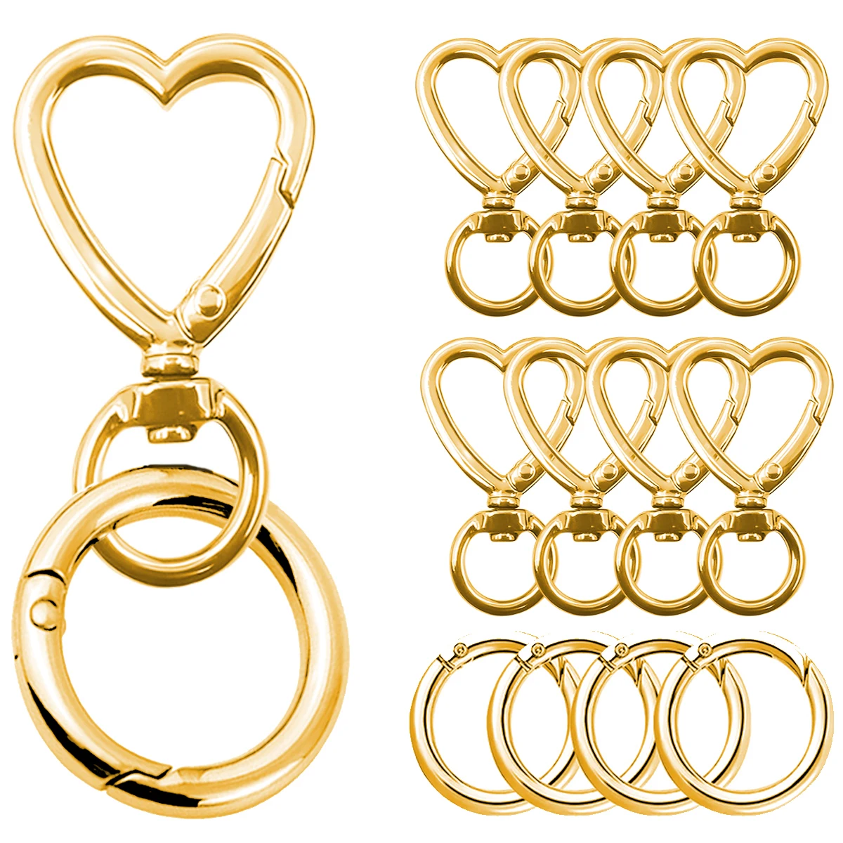 Scea5c1c4655e42b8977df28f7eb09cefS 8 20 Heart Shaped Metal Keychain: Rotating Clasp Key Ring Round Carabiner Clip O Type Spring (New) - Image 1