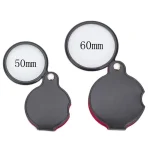 50 60mm Mini Magnifying Glass 6 8X Folded Leather Case Portable Handheld Read Newspaper Jewelry (New)