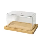 Nordic Countertop Bamboo Butter Dish Plate with Transparent Acrylic Lid Kitchen Storage Butter (New)