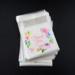 100 lot Plastic Bags Thank you Flower Self Adhesive Bags for Homemade Cookie Party Gifts (New)