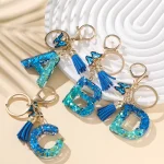 1 Alloy Alphabet Initial Keychain Royal Blue Butterfly & Tassel Letter Keychain for (New)