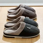 Mens Big Size Winter slippers Indoor Pu Leather Home Fluffy Casual Slides Men (New)