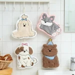 Cute Coral Fleece Towel Soft Skin Friendly Absorbent Cartoon Dog Hand Towel Kitchen (New)