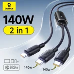 Baseus 140W Cable 2 in 1 Fast Charging Data Cable PD3.1 QC PPS USB C (New)