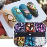 6 Grids Abalone Shell Flakes Nail Art Decoration 3D Charms Irregular Seashell Fragment (New)
