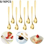 8 16 Stainless Steel Heart Shape Coffee Spoons Gold Scoop for Dessert Tea Accessories (New)