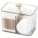 Qtip Holder Dispenser 3 Section Clear Bathroom Organizer Jar 3 Grids Cotton Swab Pad Ball Holder (New)