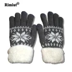 Rimiut Thick Cashmere Two Layer Winter Gloves For Women Snowflake Knitted Pattern Full (New)