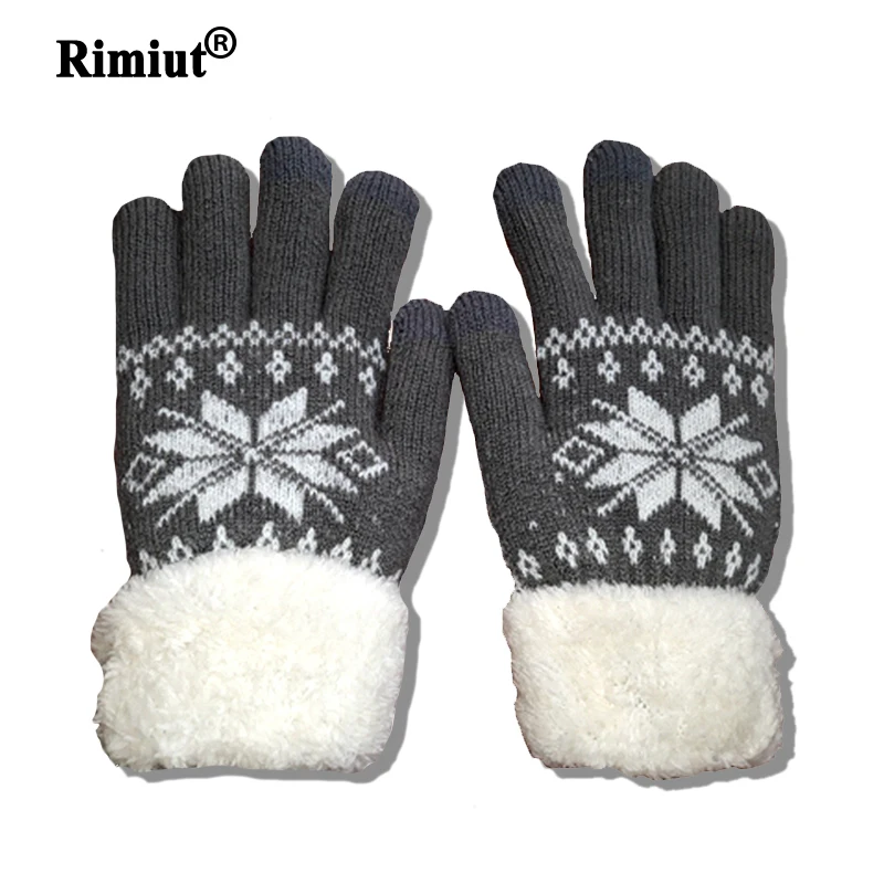 Sd5b761f4b0ab42d29d684d869cc651a29 Rimiut Thick Cashmere Two Layer Winter Gloves For Women Snowflake Knitted Pattern Full (New) - Image 1