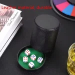 Leather Dice Cup with Lid Green Red Lining Interior Quiet in Shaking for (New)