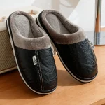 Pu Leather Big Sizes Men slippers Indoor Fur Flat Mens Winter Home Slipper (New)