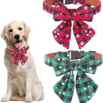 Christmas Dog Collar with Bow Tie, Classic Plaid Red Green Dog Collars with (New)