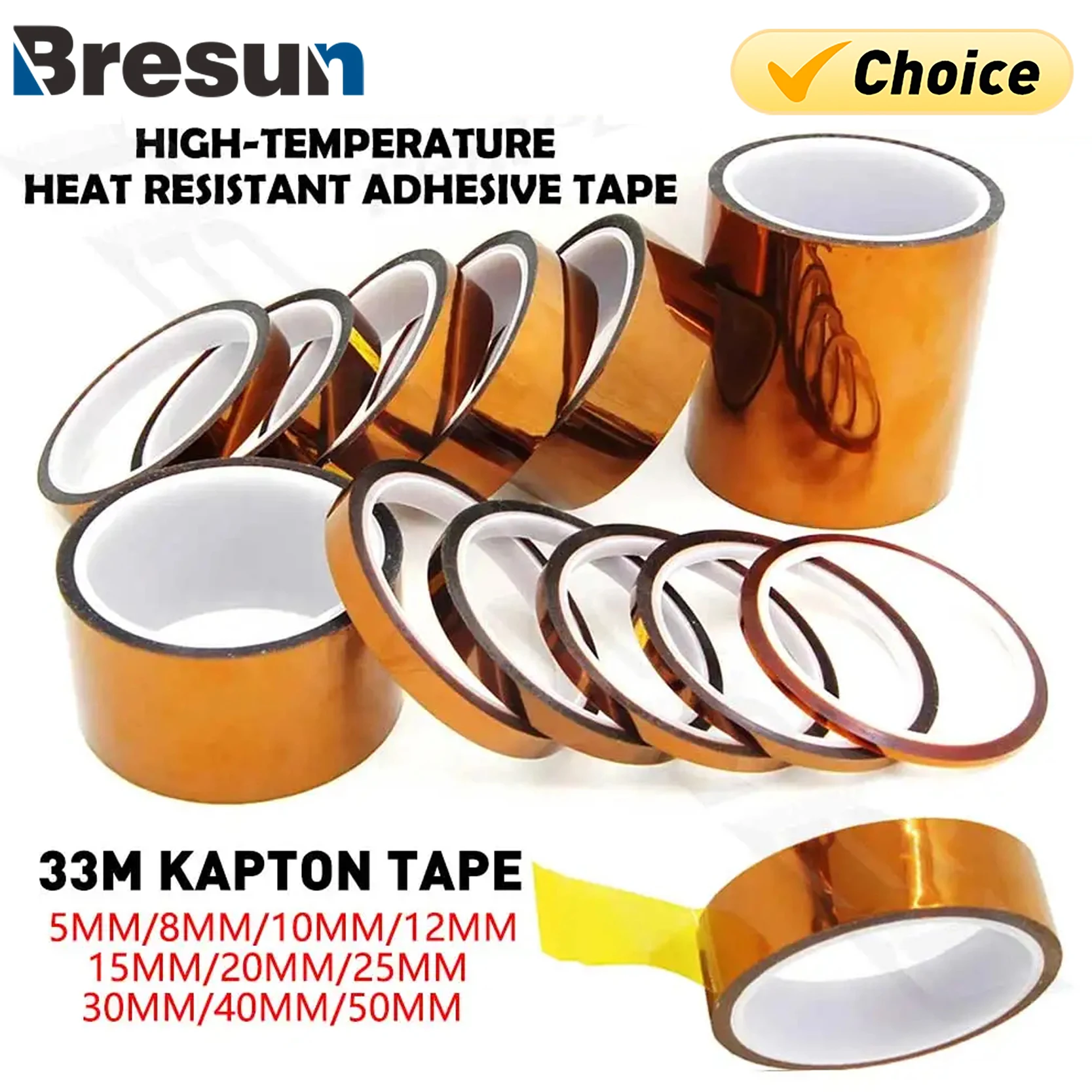 Sd8812fc705854562a64e55c4a72955f5m 33M Kapton Tape Gold High-Temperature Heat Resistant Adhesive Tape Polyimide (New) - Image 1