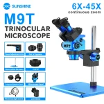SUNSHINE M9T Binocular Microscope 0.5X CTV Mount/6-45X Continuous Zoom/35cm Column (New)