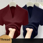 Summer Sexy V Neck Slim T Shirt Women Cotton Elastic Basic (New)