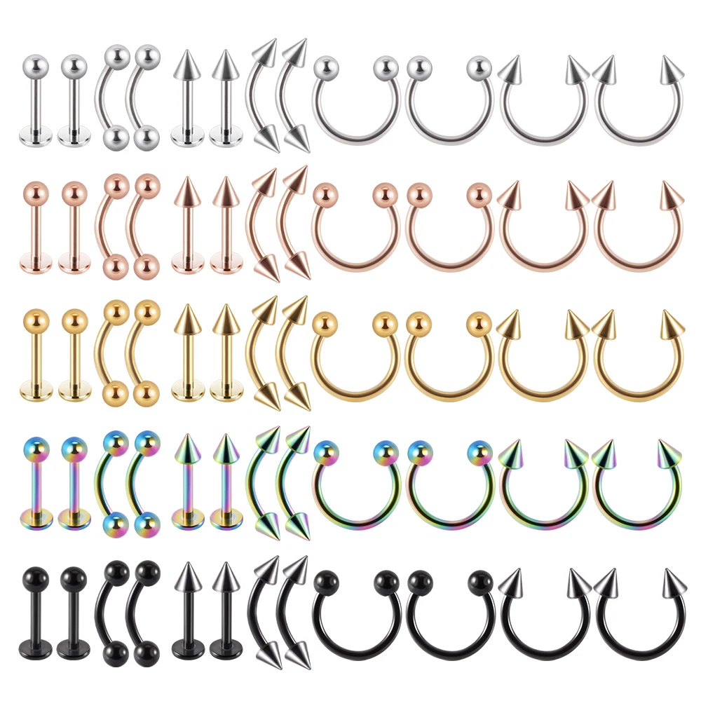 Sdacbeadd41304dd9ba11900febe1b30cv 12 Set Surgical Steel Silver Color Gold Plated Black Rainbow Ear Nose Eyebrow Labret (New) - Image 1