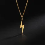 Skyrim Lightning Pendant Necklace Chain Geometric Stainless Steel Simple Necklace for Women Men (New)