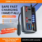 DC 12V 24V to AC 220V 200W Car Inverter PD QC3.0 Dual Type C 4 USB (New)