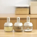 46025  Glass Seasoning Bottle With Telescopic Spoon Household Kitchen Salt Storage Box (New)