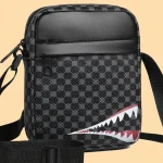 Mens single shoulder crossbody bag, adjustable shoulder strap, checkered print, daily use messenger bag (New)