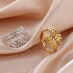 Skyrim In Wheat Ears Leaf Ring Boho Stainless Steel Gold Color Open (New)