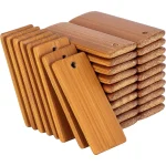 50 Natural Wood Blanks 45x20mm Bamboo Tags For Keychain Rings Engraving Blanks Unfinished (New)