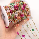 1 Meters Stainless Steel Colored Crystal Small Flower Beaded Chain for DIY Necklace (New)