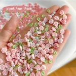 20 Lace Bow &30 3D Mixed Size Pearl Resin Flower Pink Rose Nail (New)