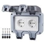Double EU Socket Power Supply Switch Socket 16A Outdoor Wall Power Socket With (New)