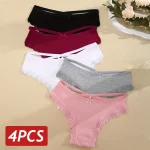 4 Set Women Cotton Panties Sexy Lace Braizlian Panties Low Rise Hollow Out Underwear (New)