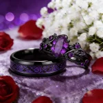 Charm Couple Rings Romantic Women Purple Rhinestones CZ Rings Set Trendy Men Stainless (New)