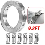 9.8ft Adjustable Large Hose Clamps Worm Gear Stainless Steel Clamp With 6 Fasteners (New)