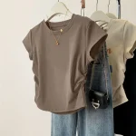 Women Summer Short Sleeved Top for Fashion Versatile Base Shirt Slim Fit Round (New)