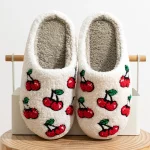 Cute Little Cherry Slippers Women Fluffy Cherries Fur Plush House Shoes Female Bedroom (New)