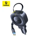 Baseus 45W Car Charger Dual Fast Charging Car Phone Charger Built in Retractable Cable (New)